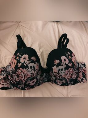 Torrid Floral Skull Underwire Bra - Black with Pink Floral